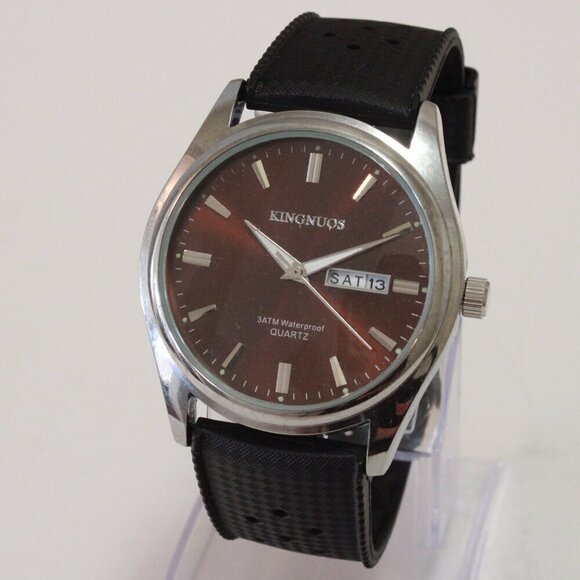 Men's Contemporary Sport watch Black Tropical Rubber Strap Day Date 40mm - Picture 4 of 12